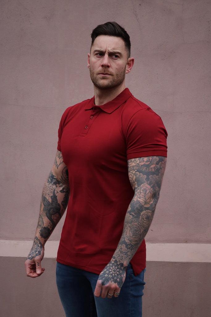 Short Sleeve Burgundy Muscle Fit Polo Tapered Menswear
