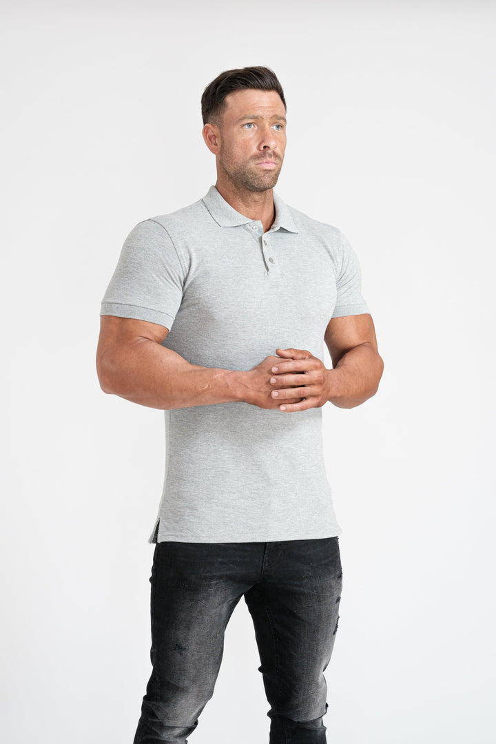 Grey Tapered Fit Polo Shirt For Men. A Proportionally Fitted and Tight Polo Shirt. Ideal for muscular guys.