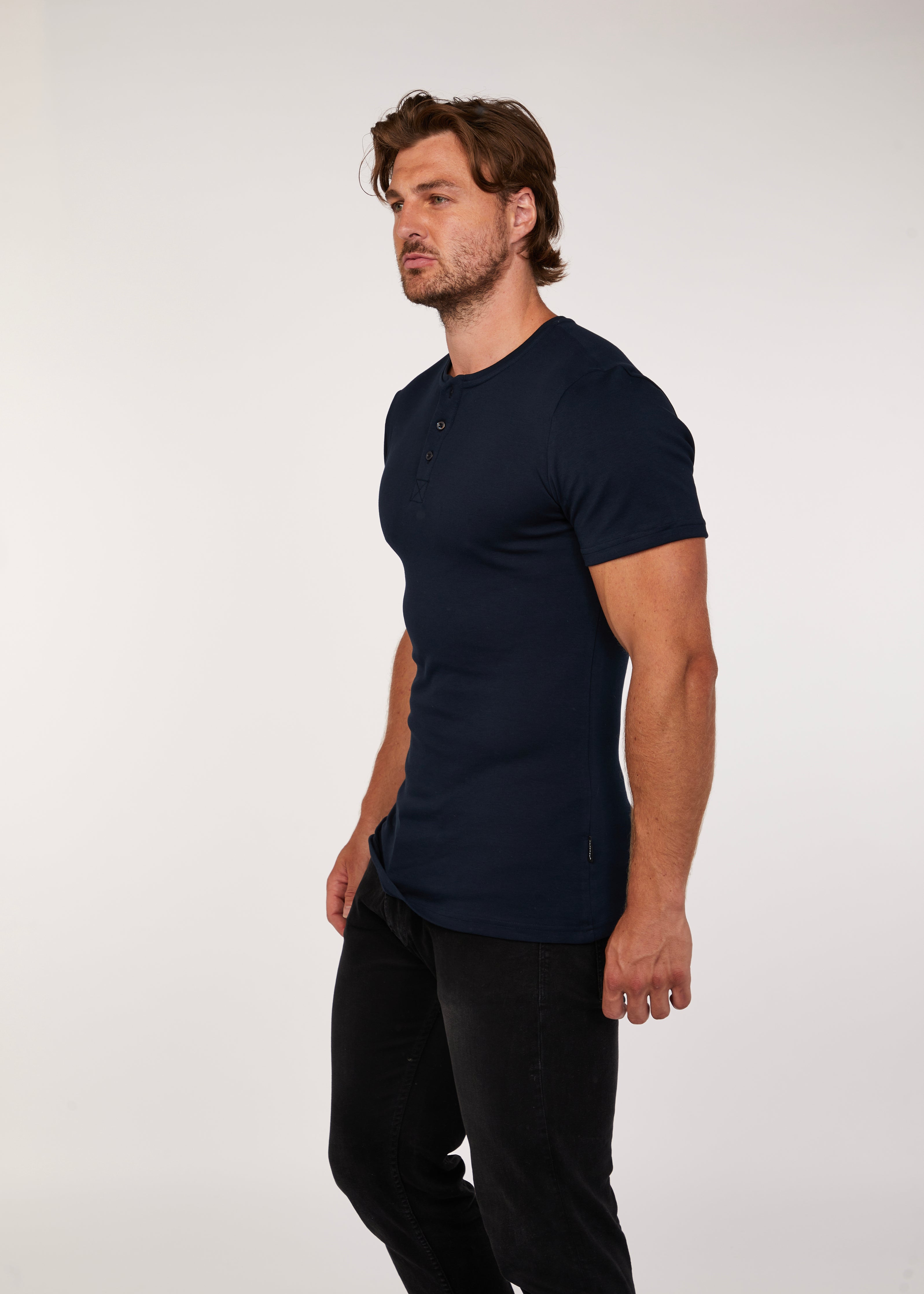 Navy Short Sleeve Tapered Slim Fit Henley | Tapered Menswear