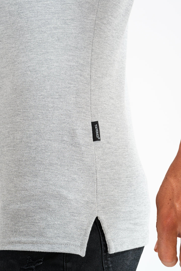 Long Sleeve Grey Tapered Fit Polo Shirt