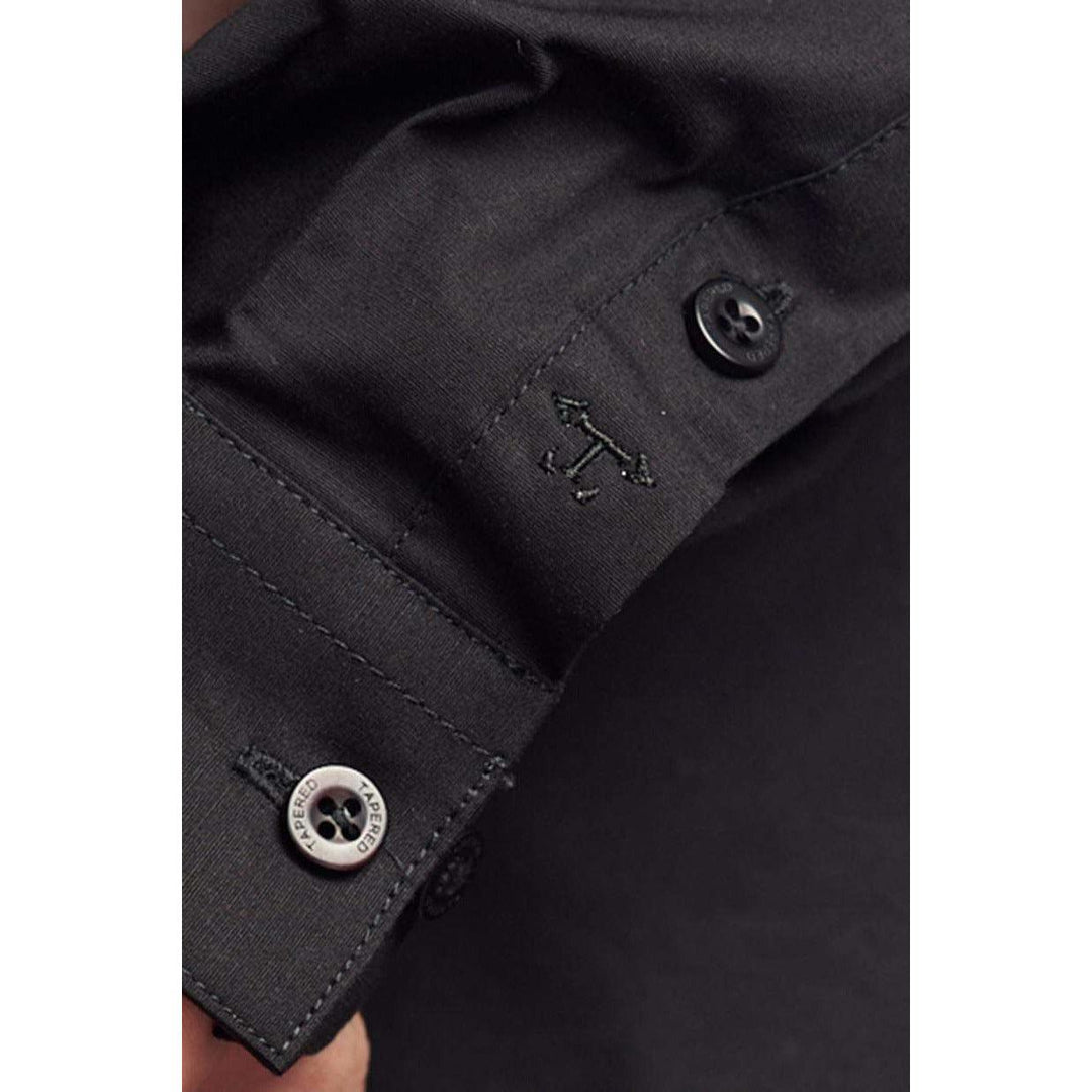 Black Tapered Fit Shirt embroidery on cuff