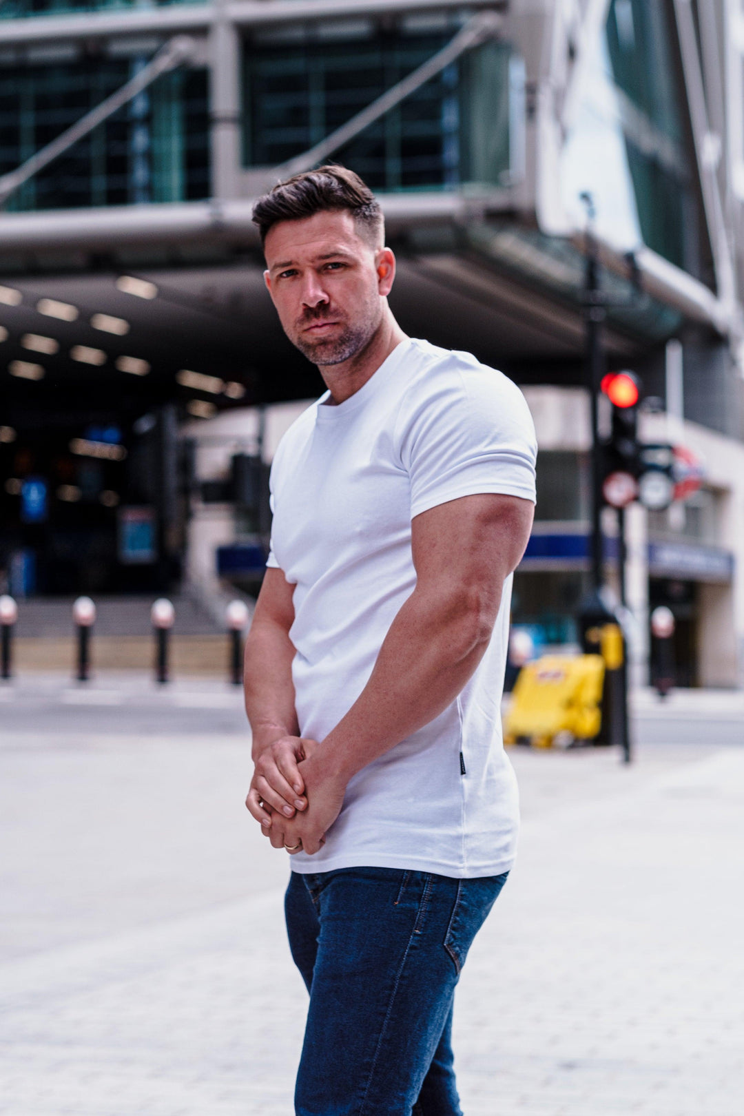White tapered Fit Tee. A Proportionally Fitted and tapered Fit Tee in White. Ideal for bodybuilders.