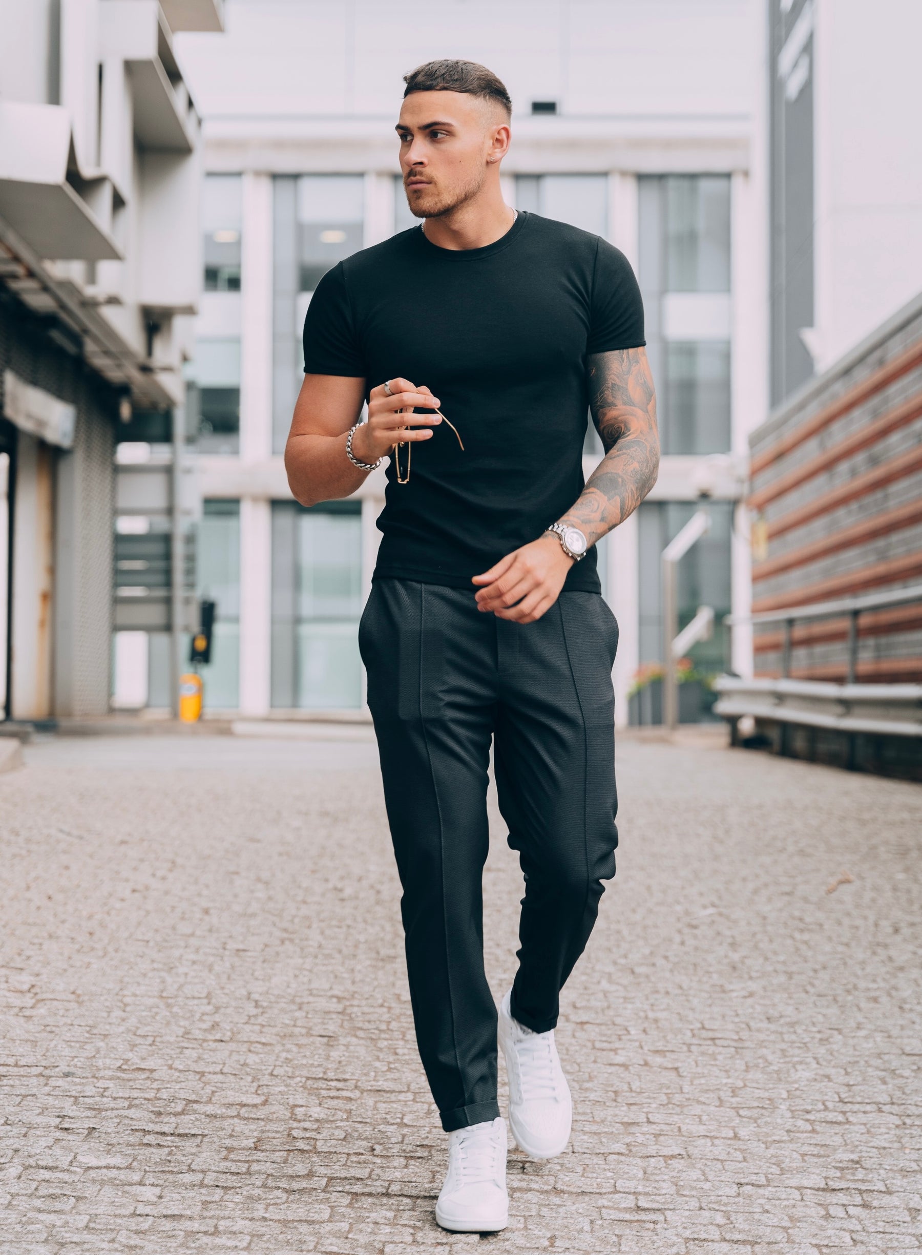 Black Tapered Fit TShirt Muscle Fitted T Shirts Tapered Menswear