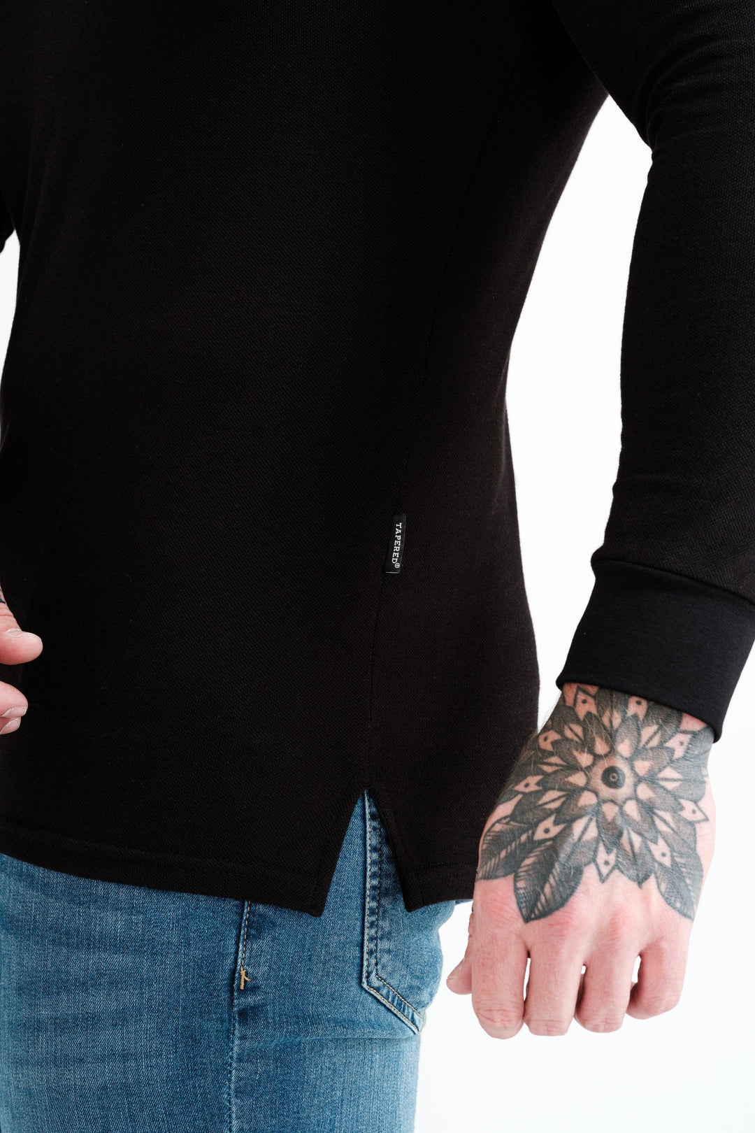 Long Sleeve Black Tapered Fit Polo Shirt