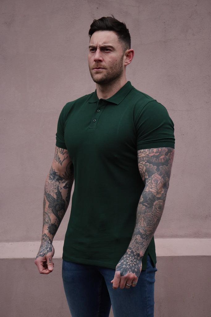 green short sleeve muscle fit polo