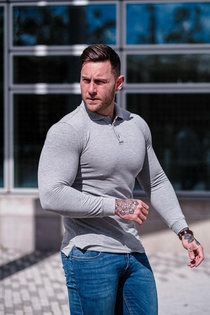 Grey Muscle Fit Polo Shirt. A Proportionally Fitted and Muscle Fit Polo Shirt. Ideal for muscular guys.