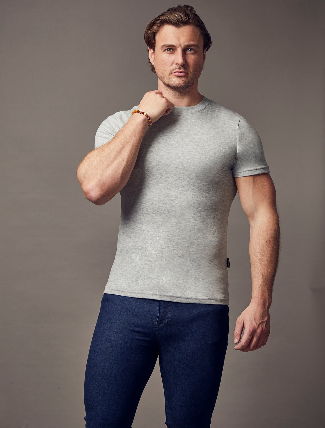 grey tapered fit t-shirt by Tapered Menswear, showcasing the muscle fit design for a comfortable and well-sculpted appearance