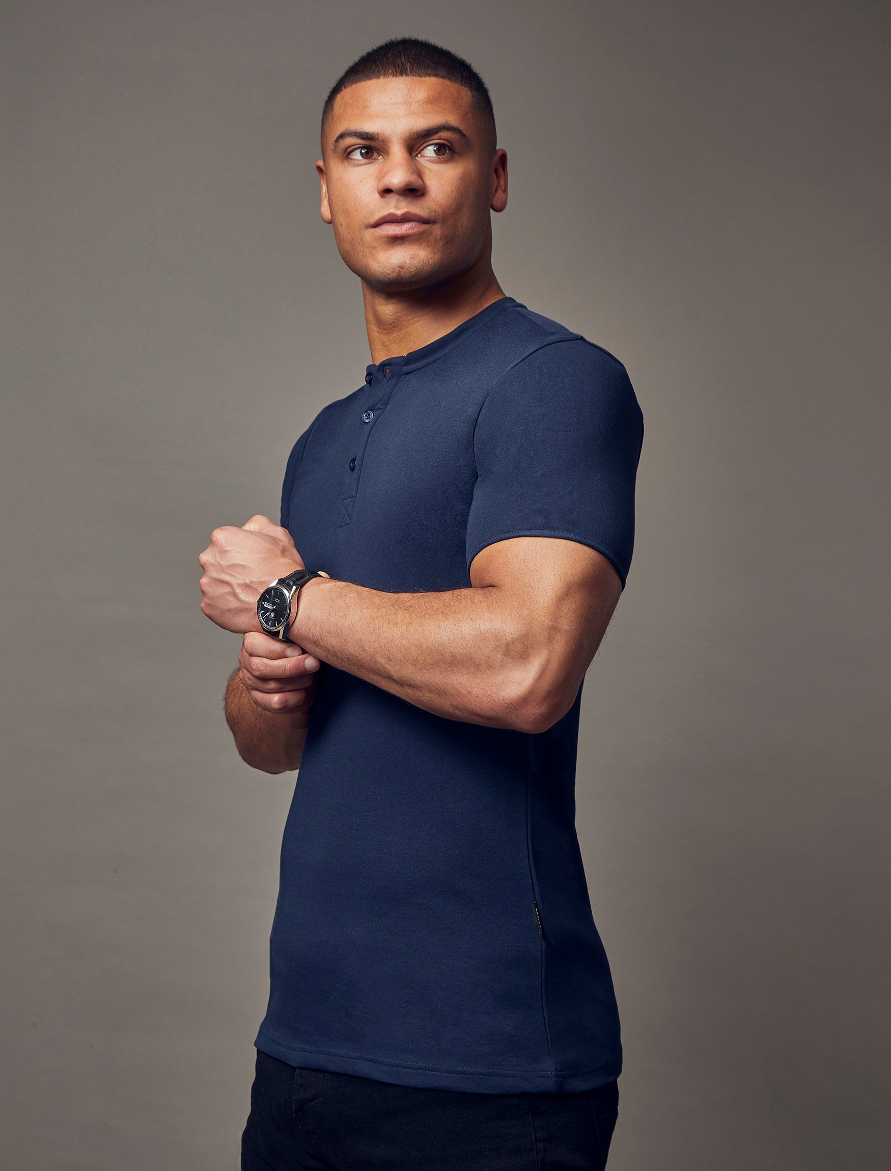 Navy Short Sleeve Tapered Slim Fit Henley | Tapered Menswear