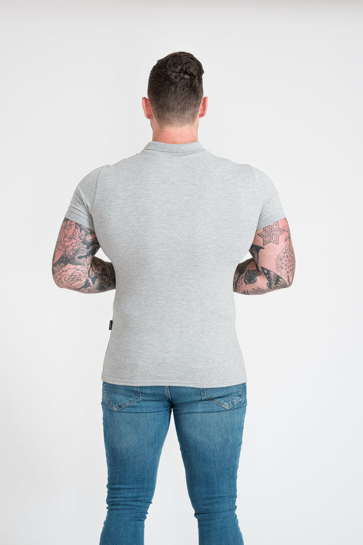 Mens Muscle Fit Grey Polo. A Proportionally Fitted and Muscle Fit Polo. Ideal for muscular guys.