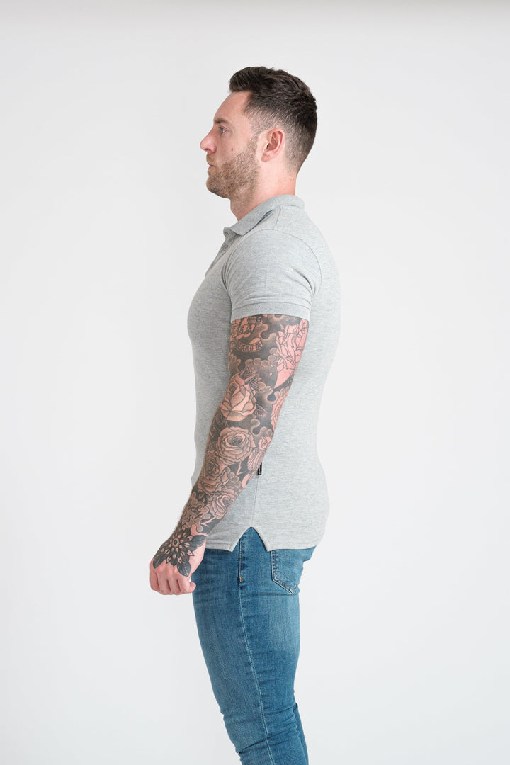 Mens Muscle Fit Polo in Grey. A Proportionally Fitted and Muscle Fit Polo. Ideal for muscular guys.