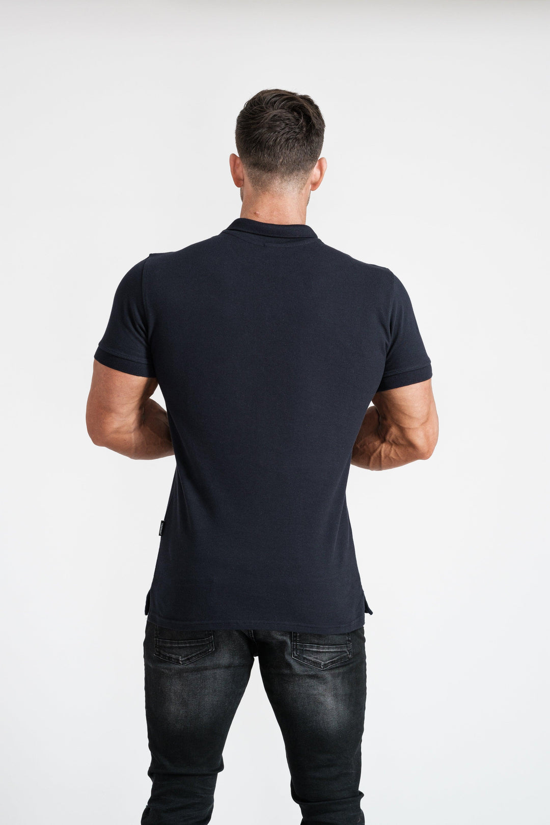 Mens Muscle Fit Polo in Navy. A Proportionally Fitted and Muscle Fit Polo. Ideal for muscular guys.