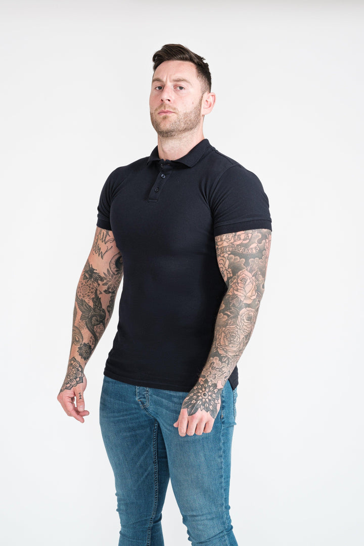 Muscle Fit Navy Polo For Men. A Proportionally Fitted and Muscle Fit Polo. Ideal for muscular guys.