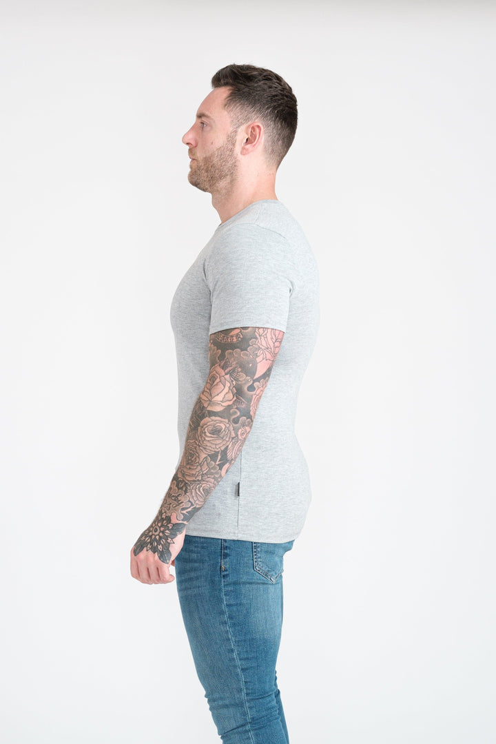 Grey Tapered Fit T-Shirt For Men. A Proportionally Fitted and Athletic Fit T-Shirt. Ideal for bodybuilders.