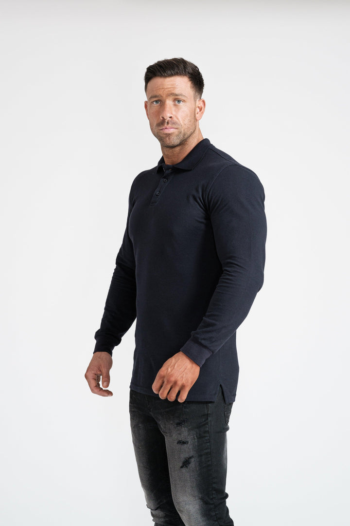 Mens Navy Muscle Fit Polo Shirt. A Proportionally Fitted and Muscle Fit Polo. Ideal for bodybuilders.