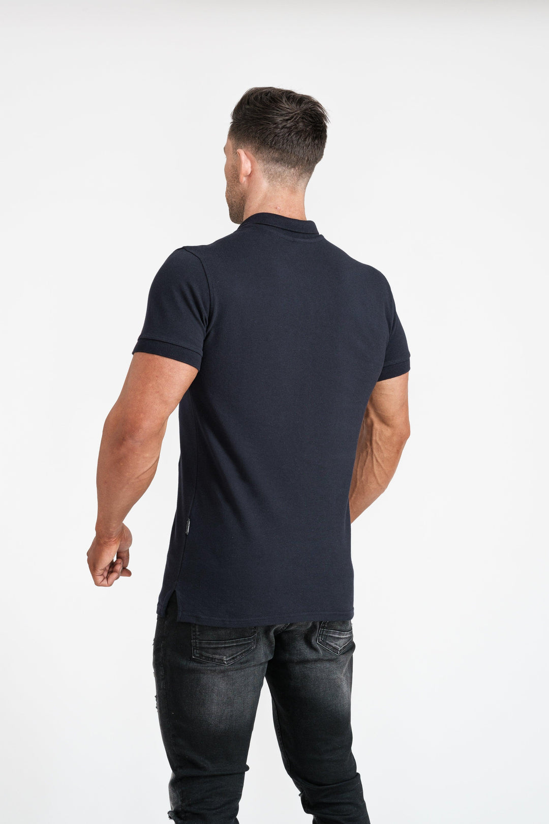Navy Muscle Fit Polo Short sleeve. A Proportionally Fitted and Muscle Fit Polo. Ideal for muscular guys.