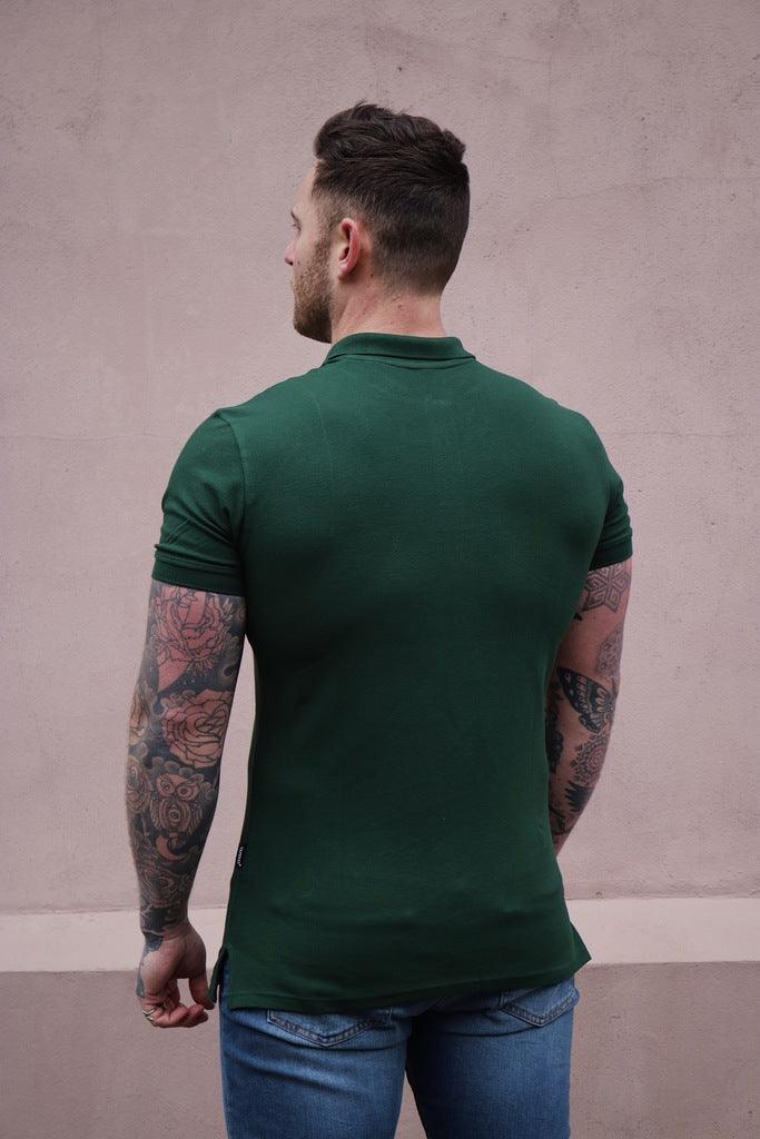 short sleeve muscle fit polo in green back