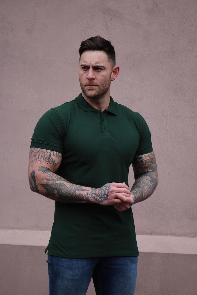 short sleeve muscle fit polo in green by tapered