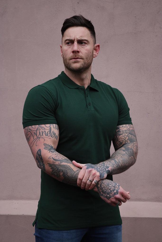 short sleeve muscle fit polo in green by tapered menswear